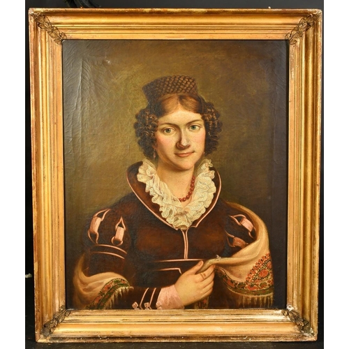 1276 - Early 19th Century English School, a portrait of a lady with a lace collar, oil on canvas, 24