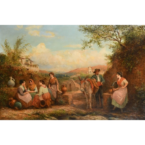 1287 - Trevor Haddon, a group of young women seated near a well chatting, a man with his donkey talking to ... 