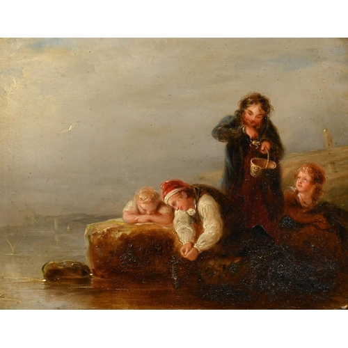 1292 - Circle of William Collins (19th Century), children crabbing, oil on panel, 6