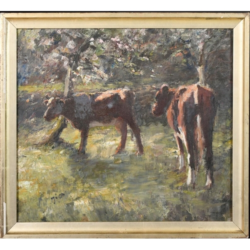 1302 - Harry Fidler (1856-1935), 'Nearly Milking Time'. A study of cows in a field, oil on canvas, signed a... 