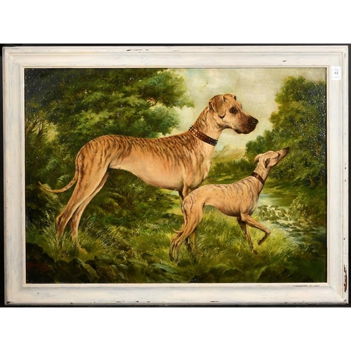 1304 - Richard Jennings (20th Century), dogs waiting by a river, oil on board, signed, 20