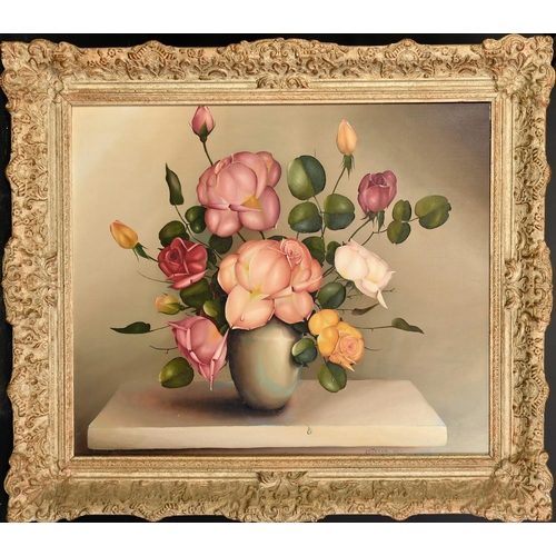 1308 - George Leslie Reekie (20th Century), a still life of roses, oil on canvas, signed and dated 57, 20