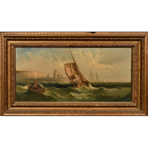 1327 - 19th Century English School, fishing boats around a headland, oil on canvas, 8