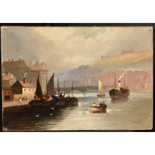 1329 - Walter Linsley Meegan (1859-1944), shipping ay Whitby, oil on canvas, signed T. Linsley, 10