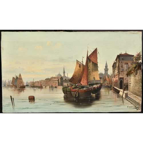 1330 - Karl Kauffmann (1843-1902) Austrian, boats moored on a Venetian quay, oil on canvas, signed F. Herin... 