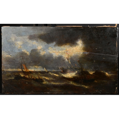 1335 - 19th Century Continental, ships rolling in heavy seas, oil on panel, 9