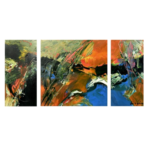 1354 - Pascal Magis (1955-2011) French, an abstract triptych, oil on canvas, signed, the central panel 16