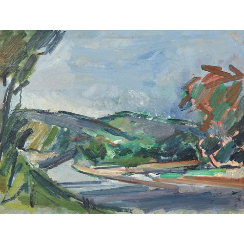 1358 - Peter Coker (1926-2004), 'Landscape Le Muy', oil on canvas, signed with initials, signed verso and d... 