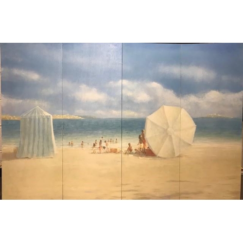 1360 - Lincoln Seligman (b. 1950), a scene of figures on a beach on a summer's day, acrylic on board, signe... 