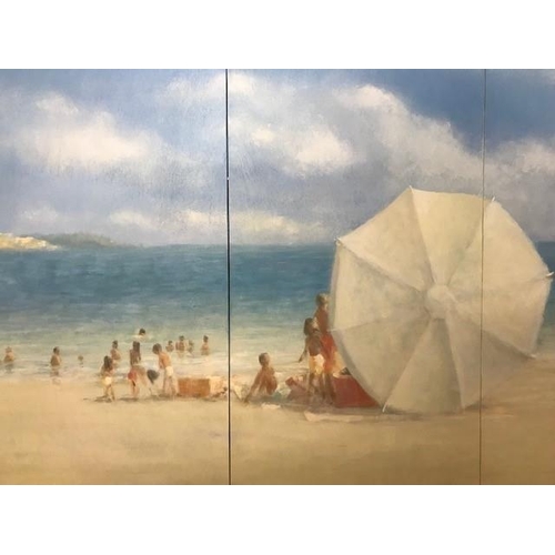 1360 - Lincoln Seligman (b. 1950), a scene of figures on a beach on a summer's day, acrylic on board, signe... 