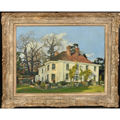 1363 - Modern British School, a white manor house with a red-tiled roof, oil on canvas, signed Moore, 14