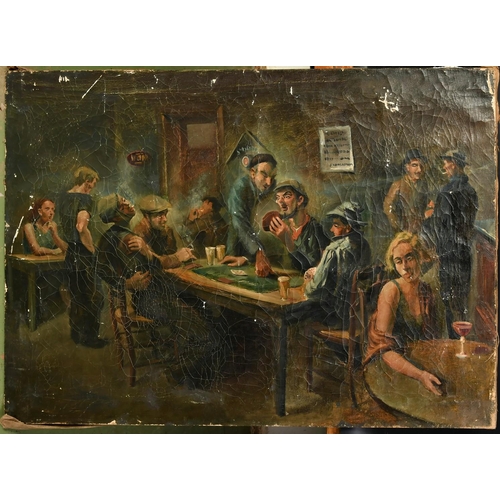 1370 - Mid-20th Century Dutch School, a tavern scene with men playing cards, oil on canvas, 28 x 39.5