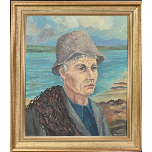 1374 - Tom McAssey, study of a fisherman, possibly an Aran islander, oil on board, signed, 19