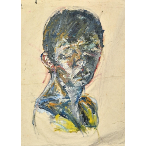 1376 - Manner of Frank Auerbach, head and shoulders study of a young man, oil on linen, unstretched and unf... 