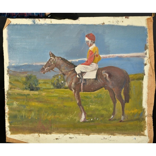 1377 - Attributed to Montague Leder (1897-1976), a horse and jockey in an open landscape, oil on canvas, 19... 