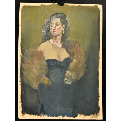 1378 - Attributed to Montague Leder (1897-1976), an oil on paper portrait of a lady in evening dress, 20