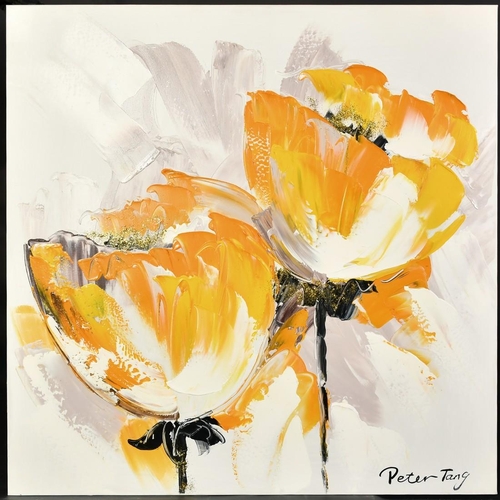 1400 - Peter Tang (20th Century), a study of yellow flowers, acrylic on canvas, signed, 31.5