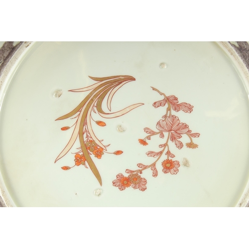 100 - A LARGE 19TH CENTURY JAPANESE IMARI PORCELAIN CHARGER, enamel painted with a scene of seated female ... 