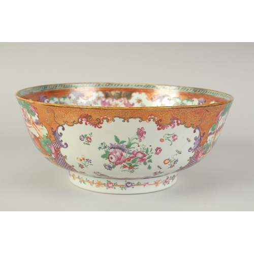 102 - A CHINESE EXPORT FAMILLE ROSE PORCELAIN HUNTING SCENE PUNCH BOWL, painted with European figures on h... 
