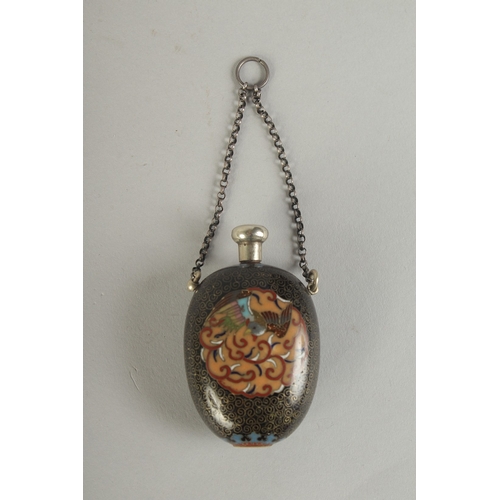 112 - A VERY FINE CLOISONNE ENAMEL DRAGON AND PHOENIX SNUFF BOTTLE, with intricate wirework dragon and pho... 