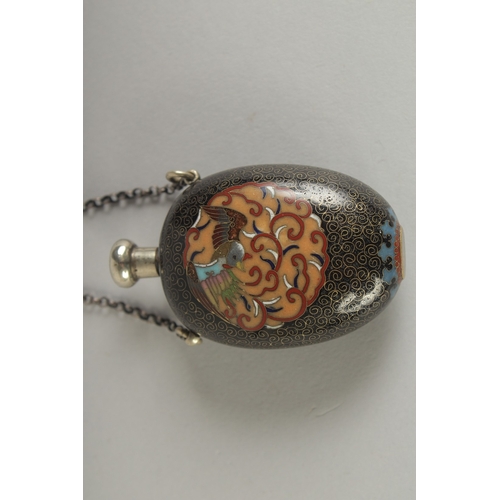 112 - A VERY FINE CLOISONNE ENAMEL DRAGON AND PHOENIX SNUFF BOTTLE, with intricate wirework dragon and pho... 