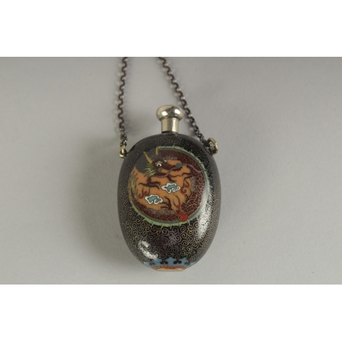112 - A VERY FINE CLOISONNE ENAMEL DRAGON AND PHOENIX SNUFF BOTTLE, with intricate wirework dragon and pho... 
