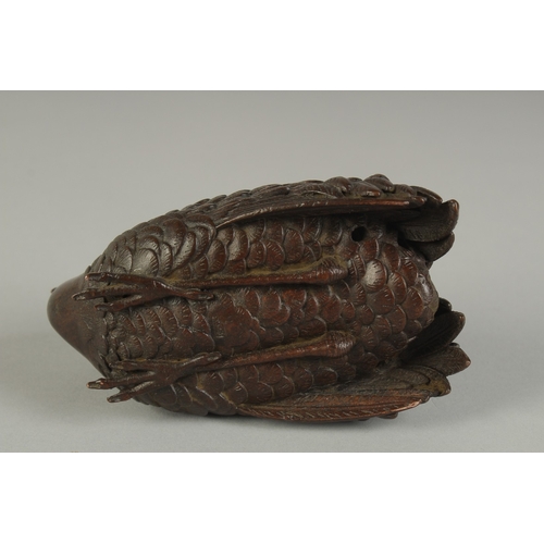64 - A JAPANESE BRONZE CENSER BURNER IN THE FORM OF A RESTED EGRET, with removable section to the back, 1... 