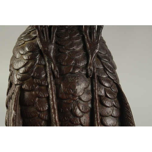 64 - A JAPANESE BRONZE CENSER BURNER IN THE FORM OF A RESTED EGRET, with removable section to the back, 1... 