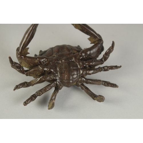 66 - A JAPANESE BRONZE OKIMONO OF A CRAB, 7.5cm wide.