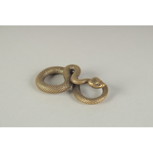 67 - A JAPANESE GILT BRONZE SNAKE, 5cm long.