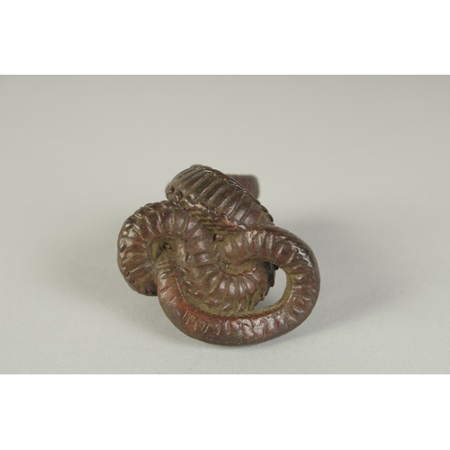 68 - A JAPANESE BRONZE OKIMONO OF A COILED COBRA, 4cm high.