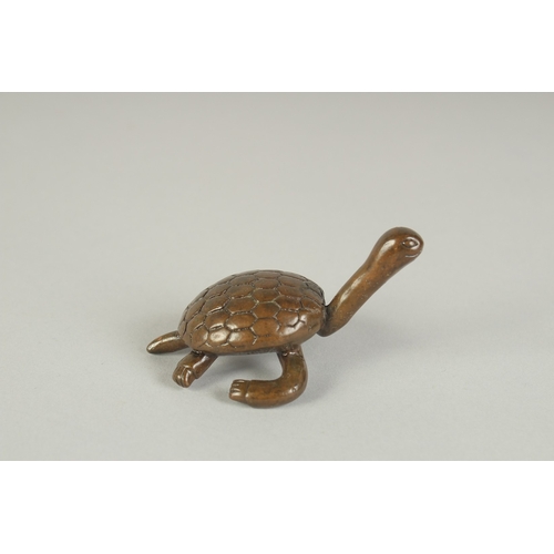 76 - A JAPANESE BRONZE OKIMONO OF A TORTOISE, 8cm long.