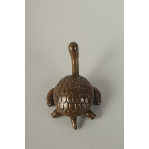 76 - A JAPANESE BRONZE OKIMONO OF A TORTOISE, 8cm long.