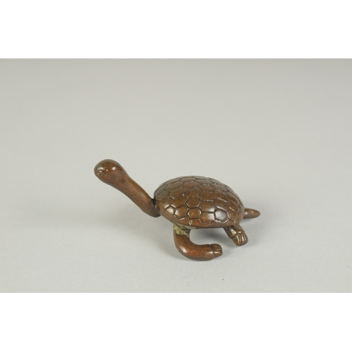 76 - A JAPANESE BRONZE OKIMONO OF A TORTOISE, 8cm long.
