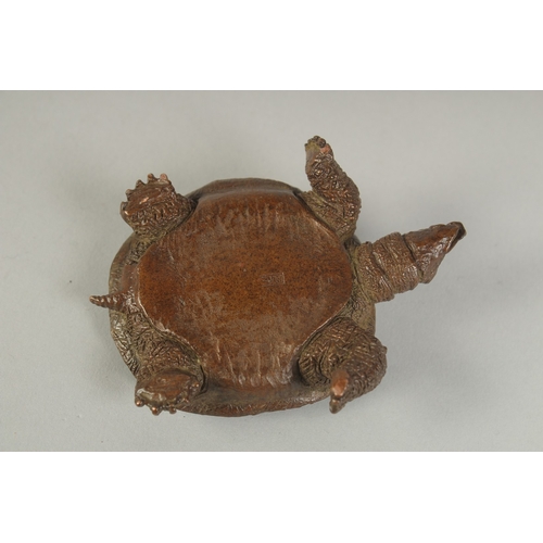 77 - A JAPANESE BRONZE OKIMONO OF A TORTOISE, 9cm long.