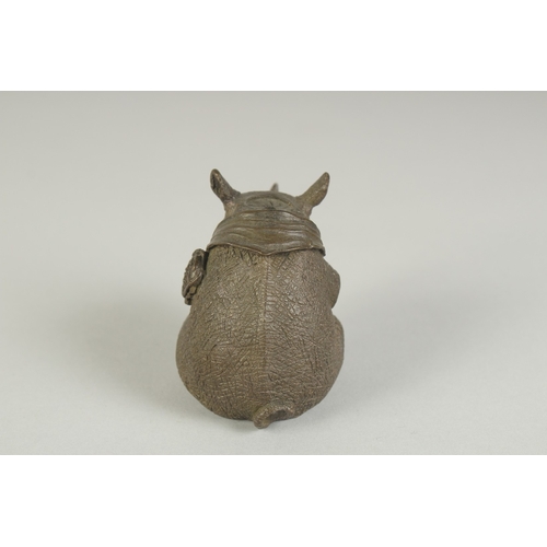 78 - A JAPANESE BRONZE OKIMONO OF A RHINOCEROS, 6.5cm high.