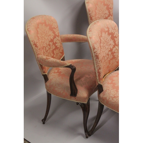 1009 - A SUPERB SET OF TEN 19TH CENTURY HEPPLEWHITE DINING CHAIRS, two with arms, with padded seats and bac... 