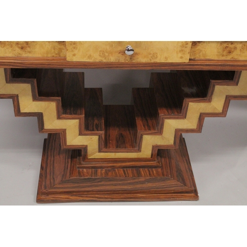 1025 - A GOOD ART DECO DESIGN CONSOLE TABLE fitted with a single drawer and zig zag supports. 4ft long, 1ft... 