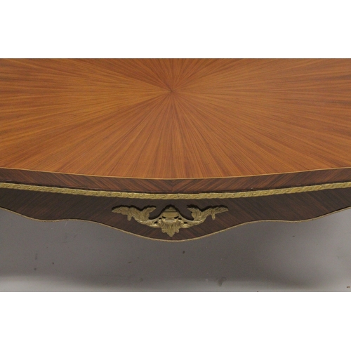 1045 - A GOOD, LARGE, LOUIS XVITH STYLE KINGWOOD, RECTANGULAR TOP, COFFEE TABLE with segmented top, curving... 