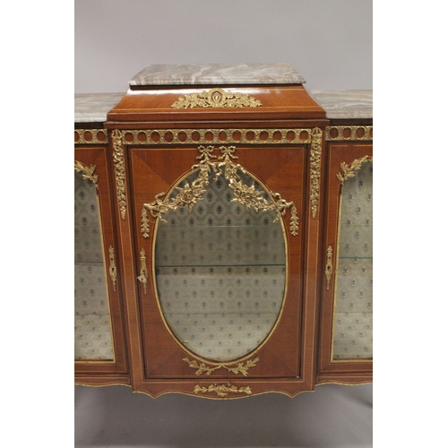 1046 - A GOOD, LARGE, LOUIS XVITH STYLE KINGWOOD BREAKFRONT VITRINE with gilt metal mounts, glass shelves a... 