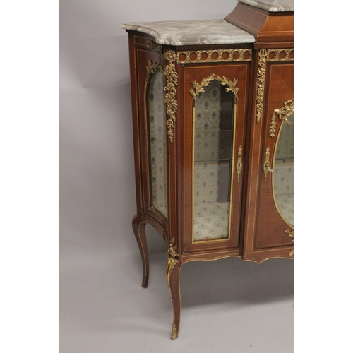 1046 - A GOOD, LARGE, LOUIS XVITH STYLE KINGWOOD BREAKFRONT VITRINE with gilt metal mounts, glass shelves a... 