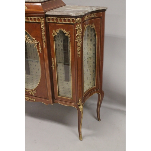 1046 - A GOOD, LARGE, LOUIS XVITH STYLE KINGWOOD BREAKFRONT VITRINE with gilt metal mounts, glass shelves a... 