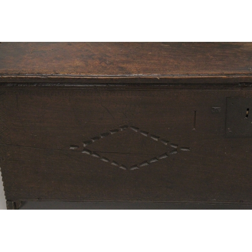 1061 - A 17TH - 18TH CENTURY PLAIN OAK LONG SWORD CHEST with rising top. 4ft 5ins long, 1ft 4ins deep, 1ft ... 