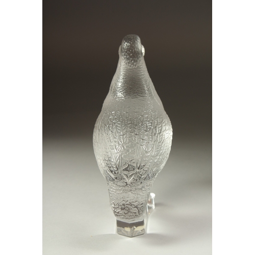 1071 - A FROSTED GLASS LALIQUE PARTRIDGE. Signed, Lalique France. 6.5ins high.