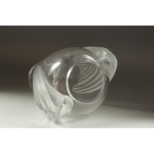 1074 - A SUPERB LALIQUE GLASS, LARGE DECO TYPE VASE. Signed, Lalique France. 12ins high in original box.... 