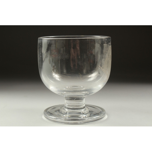 1081 - A CIRCULAR GOBLET etched with a three mast clipper. 4ins high.