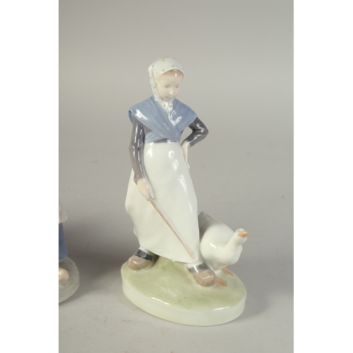 1131 - A COPENHAGEN PORCELAIN GROUP, young girl with two goats. No. 694, and a GIRL WITH A GOOSE, No. 528, ... 