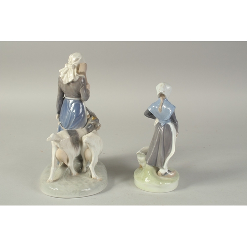 1131 - A COPENHAGEN PORCELAIN GROUP, young girl with two goats. No. 694, and a GIRL WITH A GOOSE, No. 528, ... 