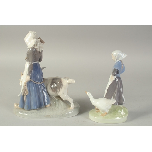 1131 - A COPENHAGEN PORCELAIN GROUP, young girl with two goats. No. 694, and a GIRL WITH A GOOSE, No. 528, ... 