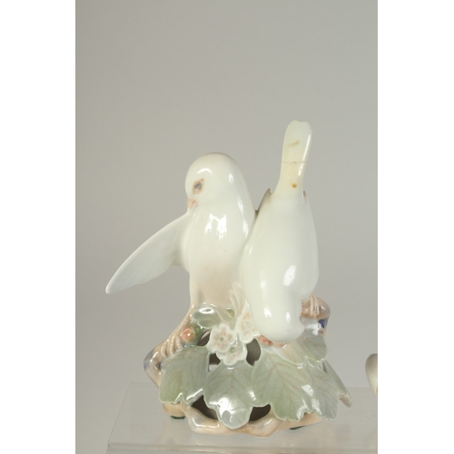 1132 - FOUR SMALL COPENHAGEN PORCELAIN BIRDS: DOVES, No. 702, TWO DUCKS NO. 516, GOOSE, No. 1192 & TEAL, No... 